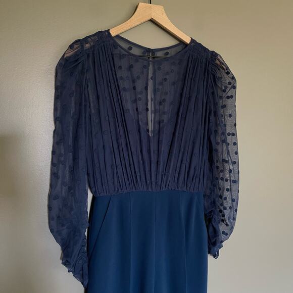 Saloni Bernadette Jumpsuit in Navy Blue Size 2 Sheer Embroidered Dot Chic Sexy - Picture 5 of 16